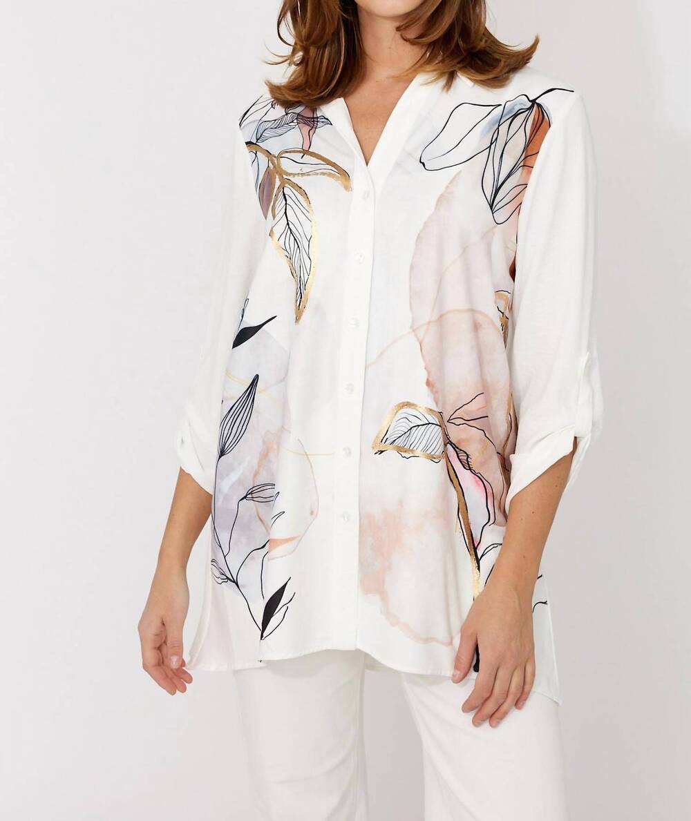 NEW FRANK LYMAN floral long button up shirt in off white/ multi
